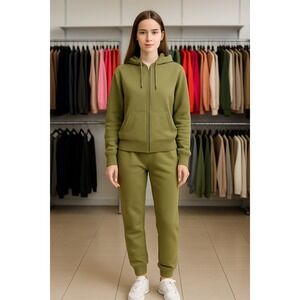 Chicme Olive Green Zip Up Hoodie Jogger Sweatpant Set Athleisure Loungewear‎ S